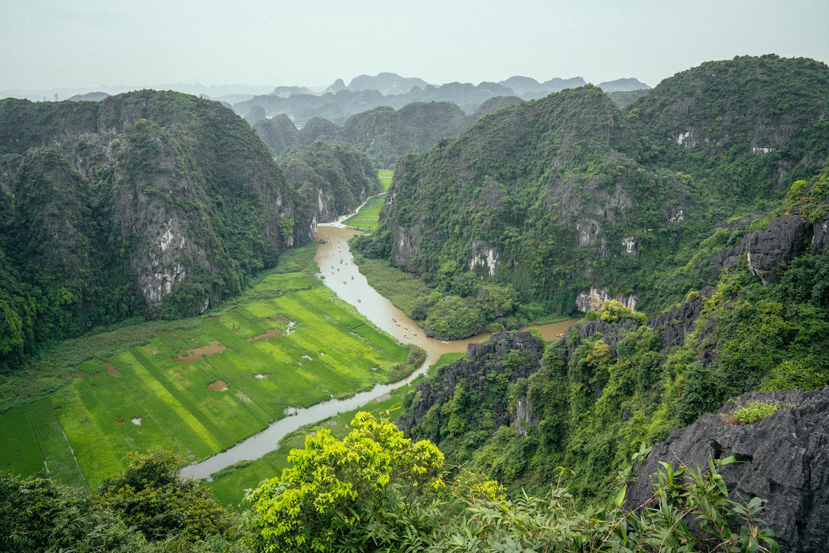 View over rivers and limestone karsts from Mua Cave, Ninh Binh, Vietnam