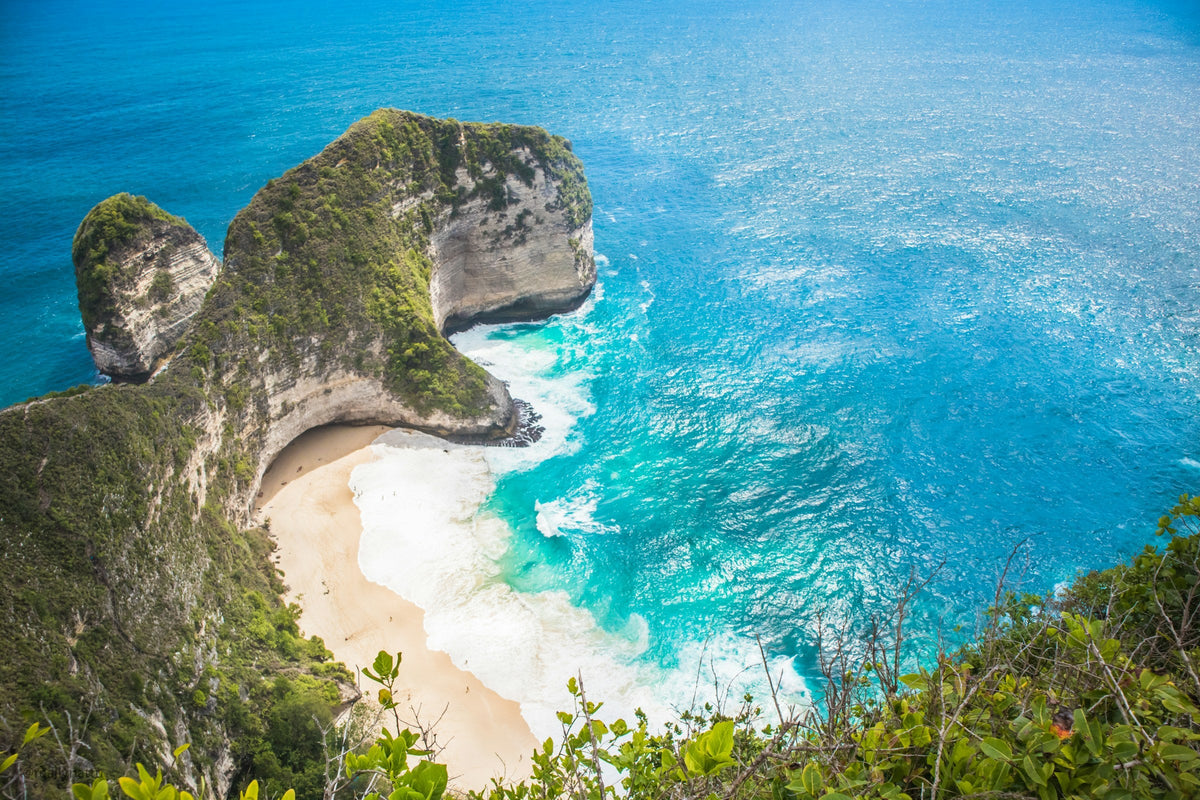 Aerial view of Kelingking Beach on Nusa Penida, Bali