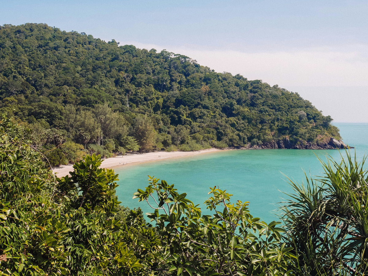 A green headland and turquoise water in the national park on Koh Lanta, Thailand